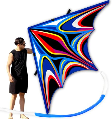SGftre Blauer großer Delta-Drachen für Erwachsene, extrem einfach zu fliegen für Anfänger, Drachen für Strandausflug, Park, Familie, Outdoor-Aktivitäten (2,65 m großes Power-Triancle-Blau) (extra groß