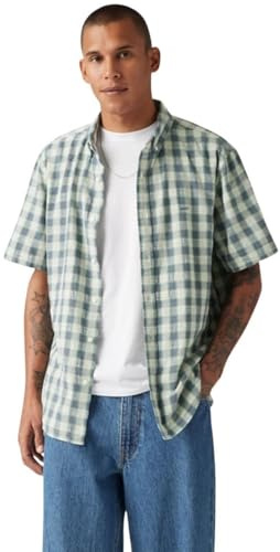 Levi's Men's Shirt Short Sleeve, Relaxed Fit, Blue (Xavier Plaid Vintage), L