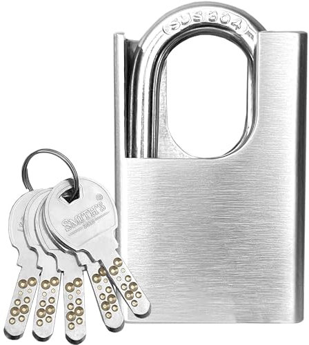 Heavy Duty Padlock by Smith’s® | 60mm x 40mm | 1 Pack | Stainless Steel | 5 Keys | Perfect for Warehouse, Container, Garage, Shutter, Gate, Chain, Shed Lock
