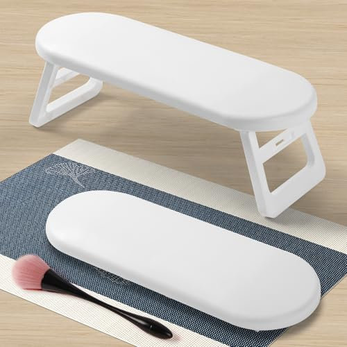 HOTUT Nail Arm Rest Hand Pillow, White Manicure Pillow Nail Cushion Nail Arm Rest, Foldable Hand Stand for Nail Tech, Non-Slip Soft Leather Nail Stand Nail Hand Rest for Nail Salon Technician