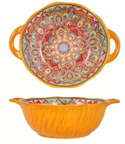TuYines Ceramic Salad Bowl, Large Soup Bowl, Colourful Large Cereal Bowls with Handles, Diameter 20 cm, Soup Bowls with Handle, Dessert Bowls, Fruit Bowl