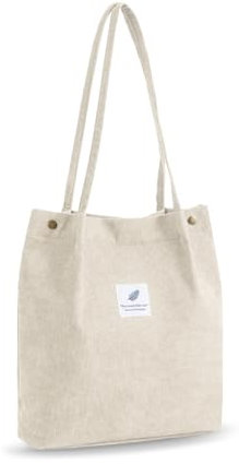 YZROHYI Stoff Tragetasche Cord Groß, Tasche Shopper Umhängetasche Stoff,Stofftasche zum Umhängen,Canvas Shoulder Bag,Beuteltasche Damen Tote Bag,Schultertasche Schule Handtasche Arbeit - Beige