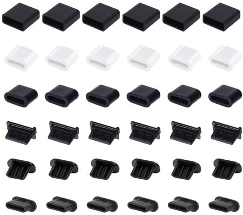 Xthrotsenk Anti Dust Cover Plugs 36 Pcs Silicone USB Type-C Dust Stopper Anti-Dust Cover Protector for USB Female and Male Ports (6 Types)