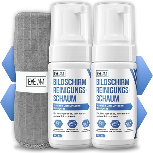 NEUHEIT: Display Reiniger Schaum – Bildschirmreiniger für Handy, Tablet, Laptop, Monitor & TV | Für alle Displays geeignet (inkl. Premium Mikrofasertuch)(2x100ml Bildschirm)