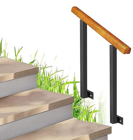 Ringhiera per scale da esterno in metallo, ferro battuto, per veranda da giardino, scale, 14 gradini, sicurezza di transizione, supporto per corrimano, esterno (altezza 85 cm, 1 livello)
