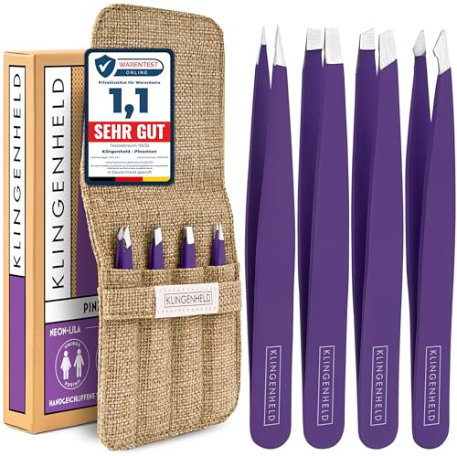 KLINGENHELD® Präzises Pinzetten-Set mit handgeschliffenen Spitzen - Perfekt für alle Anwendungsbereiche - inkl. Baumwoll-Etui 100% plastikfrei & nachhaltig - Pinzette Augenbrauen zupfen, 21 Farben