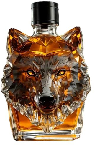 Bottiglia di whisky, 350 ml di decanter di whisky a forma di lupo artistico ed elegante, bottiglie di liquori a vetro vuoto unici per papà marito, alcol adora i regali
