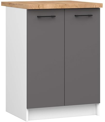 AKORD Küchen-Unterschrank OLIWIA 60 cm | mit 2 Türen | Küchenschränke | Geräumig | Für kleine Küche | Für eine Küchenzeile | Als Teil eines Sets | B60 x H85 x T46 cm | 31.65 kg | Weiß & Graphitgrau