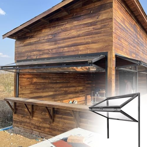 Fenêtre Coulissante Vitrine de Service Noire pour Stand de Restauration Extérieur Fenêtres de Remplacement Abattantes pour Mobil-homes, Cafés, Fenêtres Coulissantes pour Food Truck Montage Encastré(40