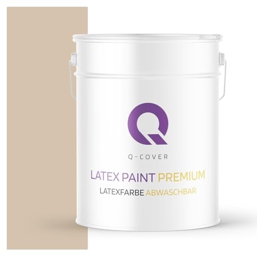 Q-COVER Latexfarbe Abwaschbar 10L (ca.70m2) Beige Farbton Innenfarbe Wandfarbe Deckenfarbe Klasse 2 Mattfarbe Für Allergiker Scheuerfest Geruchlos Frei Von Voc