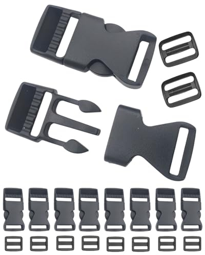 HUVZOR 10 Pezzi Fibbia di Plastica a Sgancio Rapido con Moschettone, Fibbie Rapide in Plastica per Cinghie da 15mm, Accessori per Zaini, Tende, Zaino Bambini, Collare Cane​