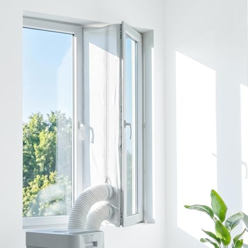 MYCARBON Sello de Ventana de Aire Acondicionado 560 cm con Cremallera Cinta | Adecuado para Aires Acondicionados Portátiles, Secadoras de Tambor y Secadoras con Salida de Aire, para Todo Tipo de Ventanas