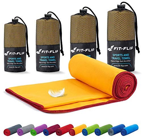 Fit-Flip Mikrofaser Handtuch - kompakt, leicht und schnelltrocknend - Microfaser Handtücher - als Reisehandtuch, Sporthandtuch, Strandtuch und Badetuch groß (100x200cm, Gelb - Weinrot)