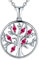 JO WISDOM Collier Pendentif Arbre de vie Yggdrasil Argent 925 Femme AAA Zirconium Pierre de naissance de Juillet Couleur Rubis