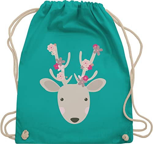 Shirtracer Turnbeutel Rucksack - Kompatibel mit Oktoberfest Tasche - Süßer Hirsch - Frühlingstiere - Unisize - Türkis - stoffbeutel kindergarten trachtentaschen octoberfest tiermotive