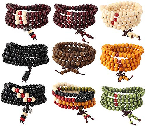YADOCA 9 Pezzi 108 Bracciali Palline Buddha Bracciali Collane da Uomo Donna Bracciali Elastici Yoga 8MM