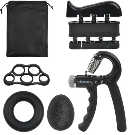 5 PCS Hand Grip Strengthener Set Strength Training Equipment Forearm Finger Exerciser, Finger Stretcher, Adjustable Hand Gripper, Exercise Ring & Grip Ball for Athlete, Musicians