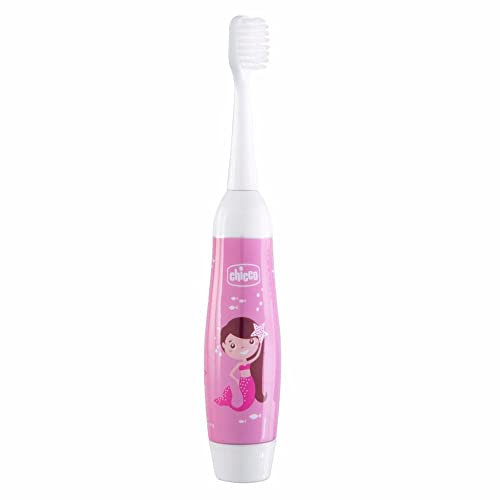 Chicco Cepillo de Dientes Eléctrico para Niños con Ligera Vibración, Cerdas Suaves, Agarre Ergonómico, Cabezal de Recambio y Capuchón, Cepillo de Dientes para Niños + 3 Años, Rosa