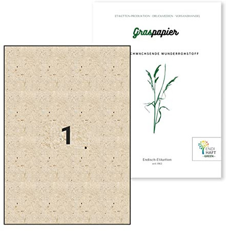 Selbstklebende Etiketten aus Graspapier 210x297 mm, 10 Blatt mit 10 Graspapier-Etiketten auf DIN A4, Graspapier-Etiketten überzeugen durch ihre natürliche Optik und Haptik, G210297-10