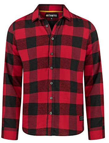 riverso Chemise de Loisirs RIVArne - Coupe Droite - en Flanelle - Manches Longues - Gris, Marron, Jaune, Rouge, Vert - S - 5XL - 100% Coton - Rouge Cerise (15300), XXXXL