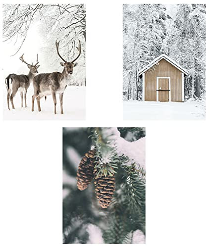 SWECOMZE 3er Premium Poster Set, Modern Winter-Schnee-Szene Bilder,Ohne Rahmen Print Kunstposter,Wandbilder für Wohnzimmer Schlafzimmer (50x70cm)