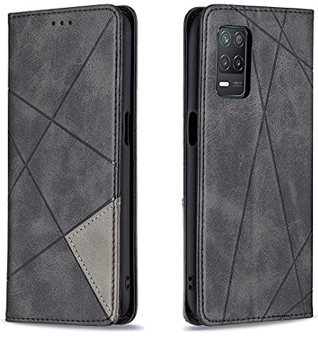 Posanter Kompatibel mit Oppo Realme 8 5G/Realme Narzo 30 5G Hülle, Leder Brieftasche Flip Handytasche Schutzhülle, 360 Grad TPU Stoßfest Hülle mit [Magnetisch, Kartenfach, Standfunktion] (Schwarz)