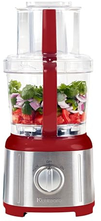 Kenmore 11-Cup Food Processor - Vegetable Procesador de Alimentos, Blender, Onion Chopper And Garlic Mincer, Kitchen Appliance High Powered Electric Licuadora, 500W Red, Stainless Steel Red