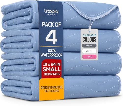 Utopia Bedding Washable Underpads 18 x 24 (Pack of 4), Waterproof Reusable Heavy Absorbency Incontinence Bed Pads for Adults, Kids, Elderly and Pets, Bedwetting Pads for Sofa and Couch (Blue)