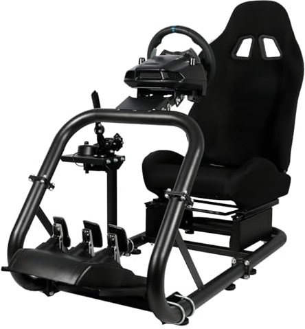 Dardoo Racing Simulator Cockpit With Large Round Tube Racing Wheel Stand Adjustable fit for Logitech G25 G27 G29 G920 Thrustmaster T150 Wheel, Pedals,Shifter Not Include（With Black Seat）