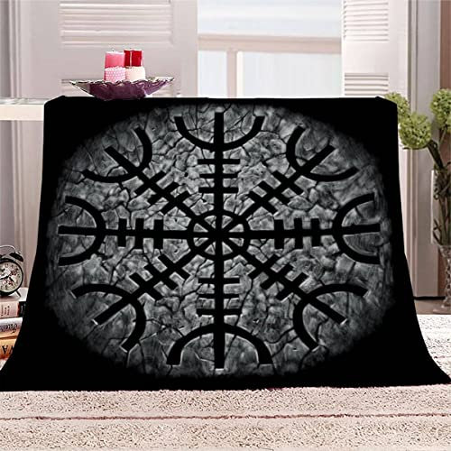 Nordische Vikings Kuscheldecke 180x220 cm Flanelldecke Rune Wikinger flauschig Warme Microfaser Blanket Groß Tagesdecke Decke für Sofa und Bett Hochwertige Decke Sommer