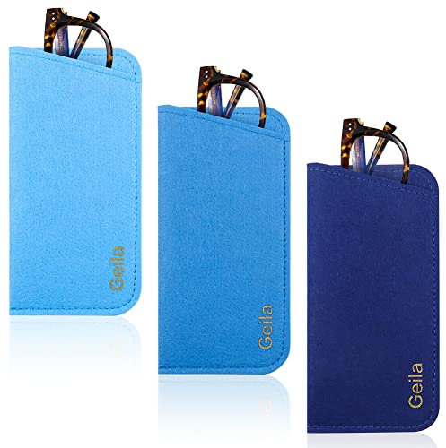 Geila Filz-Brillenetui, Weiche Einstecktasche, Universell für mittelgroße bis große Brillen, 3 Stück, Blau, 18 x 9cm / 7.09 x 3.54inch