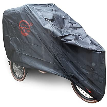 CUHOC Lastenrad Abdeckung 265x105x125 cm – wasserdichte Fahrradgarage für Einspur & Zweispur Cargobikes – UV-Schutz, Reißfest, Winddicht – Fahrradplane Schwarz mit Schlossloch – Redlabel