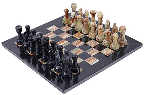 Radicaln Marmor Schachset 15 Zoll Schwarz & Multi Grün Handgefertigtes Schachspiel - 1 Schachbrett & 32 Schachfiguren - 2 Spieler Schachsets für Erwachsene - Brettspiel