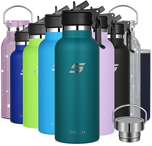 GeeRic 500ML Bouteille d'eau en Acier Inoxydable Bouche Large, Bouteille d'eau en métal à Double Paroi Isotherme sous Vide, 12 Heures Chaudes et 24 Heures Froides Turquoise