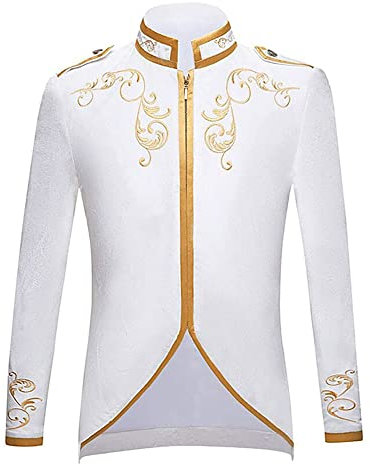 FYMNSI Herren Prinz Kost?m Blazer Gothic Steampunk Frack Mantel M?nner Smoking Festlich Anzug Mittelalter Viktorianischen Retro Jacke Uniform Karneval Fasching Halloween Party Cosplay Wei? S