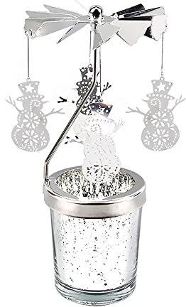 Rotierender Kerzenhalter Silber - Karussell-Teelicht Vintage Ständer für Tischdeko, Wohnzimmer, Weihnachtsdeko, Zuhause, Hochzeit - Schneemann