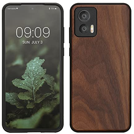 kwmobile Hülle kompatibel mit Motorola Edge 30 Neo Hülle - Holz Case - stoßfestes Handy Cover - TPU Handyhülle in Dunkelbraun