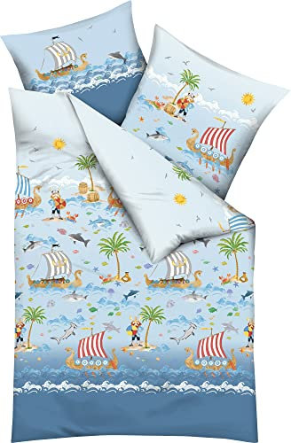 Kaeppel Kinder-Bettwäsche Wikinger Renforcé blau Größe 135x200 cm (80x80 cm)
