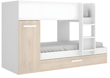 Rimobel Etagenbett Ausziehbett mit Stauraum - 3X 90 x 190 cm - WeiÃ Â ÂÂ Ã Â ÂÂ & Naturfarben - Anthony