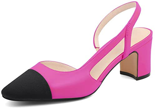 MICIFA Escarpins à talons pour femme, bout rond, sangle de cheville, chaussures habillées tendance, rose, 37.5 EU