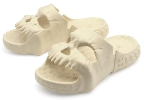 Asifn Skull Slides Zapatillas de Ducha para Mujeres Sandalias Interiores para Hombres Eva Gruesas y Suaves con los Dedos Abiertos Sandalias de Piscina de Playa Interior y Exterior （Marrón,36/37 EU