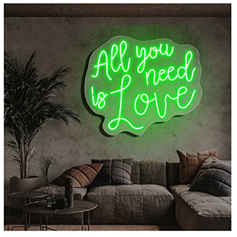 LED Neon Sign All You Need is Love LED Light Board Signs Personalized Large LED Acrylic Light Up Neon Sign For Bedroom For Wall Decor Wedding Bar Party Outdoor Happy (Green 60x52cm)