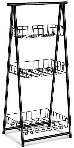 TIENDA EURASIA - Estantería Metálica Escalera, Color Negro, 44 x 31 x 90 cm, Almacenamiento de Cocina, Metalica, 3 Estantes extraibles, Estanteria para Cocina