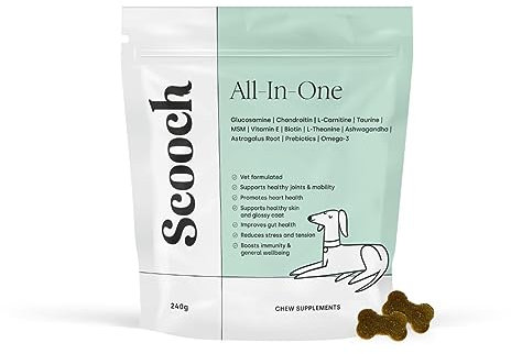Vet Formulated Scooch All-In-One Multi Supplement for Dogs To Prevent The Most Common Conditions | Boosts Gut, Skin & Joints | Premium, Natural, Human Grade | Peanut Butter | Approx 60 Crunchy Chews