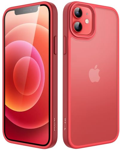 JETech Matt Hülle für iPhone 12/12 Pro 6,1 Zoll, Stoßfest Militärstandard FallSchutz Handyhülle, Mattierte Durchscheinende Rückseite Schutzhülle, Anti-Fingerabdruck (Rot)