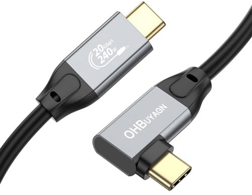 240W USB C auf USB C Kabel 3M 90 Grad 20Gbps Datenkabel 4K@60Hz Videokabel Type-C Winkel Monitor Kabel PD Ladekabel Schnellladen PD 3.1 für MacBook, Samsung Galaxy S22/21/20 (3M)