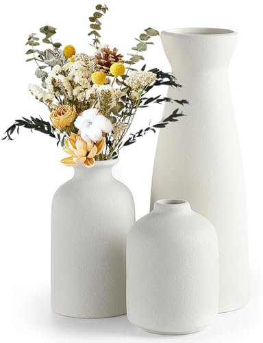 Keramik Vase Beige 3er-Set, Moderne Rustikale Bauernhaus Home Decor, Ekorative Vasen für Pampas Grass & Boho, Kreative Dekorative Vase