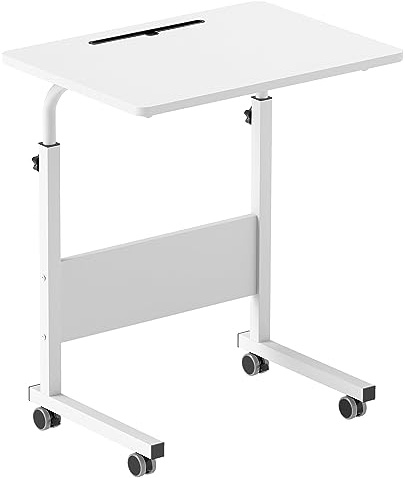 SogesPower Höhenverstellbarer Laptop-Tisch mit Rollen, Beistelltisch für Sofa oder Bett, Mobiler Rolltisch mit integriertem Tablet-/Handyhalter, Vielseitiger Betttisch für Zuhause 60 x 40 cm