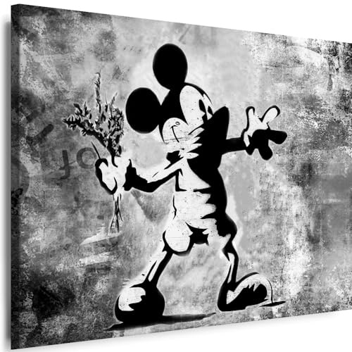 Myartstyle Leinwand Bilder BANKSY Graffiti Street Maus Kinder Kunstdruck Wandbilder (Schwarz und weiß, 40 x 30 cm)