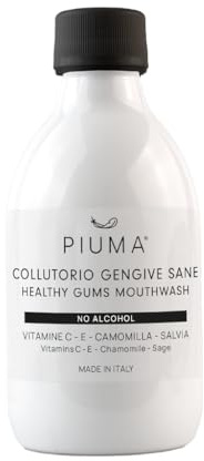 PIUMA Colluttorio Sbiancante Denti con Camomilla – Colluttorio Senza Alcool per Sbiancante Denti, Freschezza di Menta, Supporto per Gengive Infiammate e Gengive Ritirate Cura, Prodotto in Italia 300ml